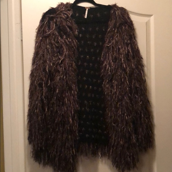 Free People Jackets & Blazers - FP Shaggy Coat Brown Stretchy Jacket Cardigan